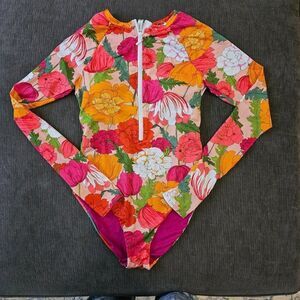 Trina Turk Women's Floral Print Long Sleeves Paddle Suit Swimsuit Size Large